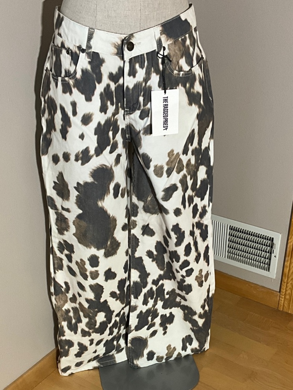 The Ragged Priest Cowspot Wide Leg Jeans in White, Brown & Black